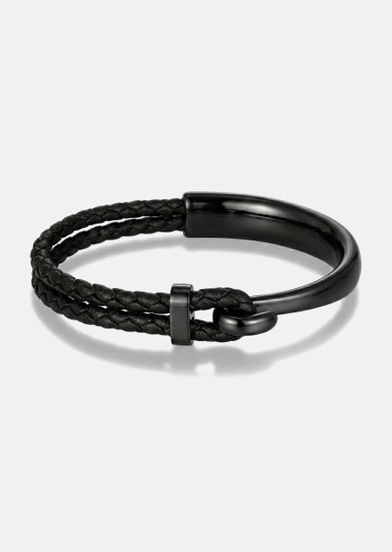Leather Bracelet Obsidian Link