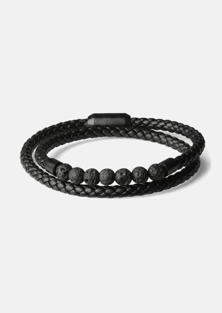 Leather Bracelet Obsidian Grip