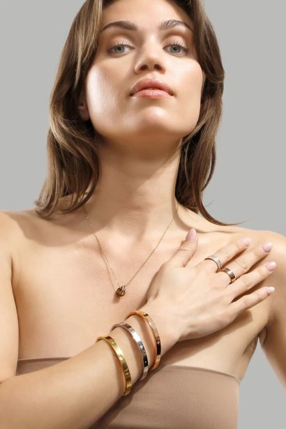 Golden Dual Ring Pendant Necklace- 18k Gold Plated