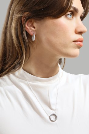 Earring Crystal Circle - Silver Plated