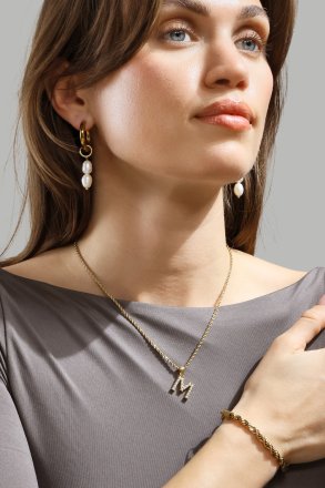 Earring Pearl Duo Drop- 18k Gold Plated
