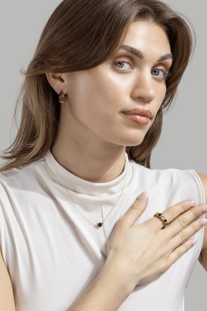 Earring Dark Crystal Hoop- 18k Gold Plated