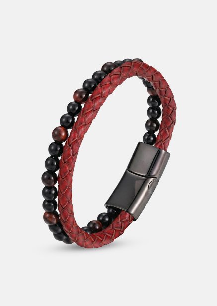 Leather Bracelet Crimson Nexus