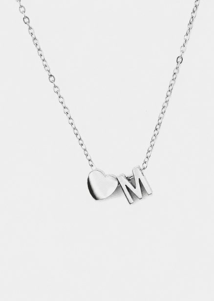 Necklace Heart Letter A-N - Silver Plated