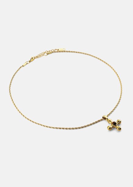 Emerald Cross Brown Necklace – 18k Gold Plated