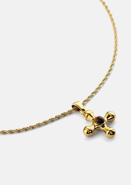 Emerald Cross Brown Necklace – 18k Gold Plated