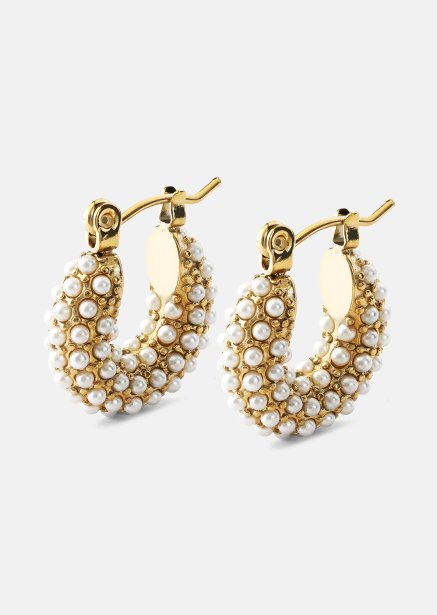 Chunky Pearl Hoop Earrings - 18k Gold Plated
