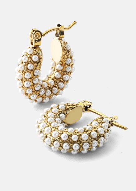 Chunky Pearl Hoop Earrings - 18k Gold Plated