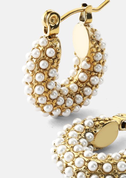 Chunky Pearl Hoop Earrings - 18k Gold Plated