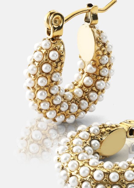 Chunky Pearl Hoop Earrings - 18k Gold Plated