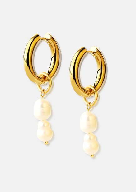 Earring Pearl Duo Drop- 18k Gold Plated
