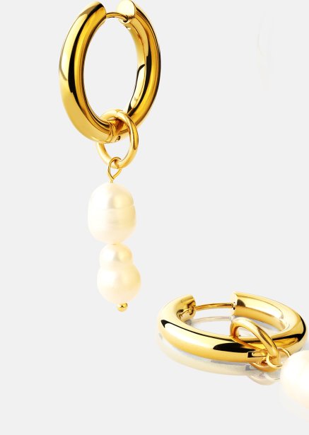 Earring Pearl Duo Drop- 18k Gold Plated