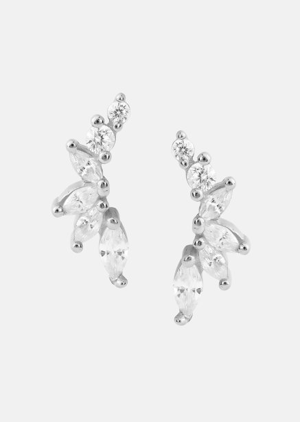 Earrings Leaf Studs - Silver Plated
