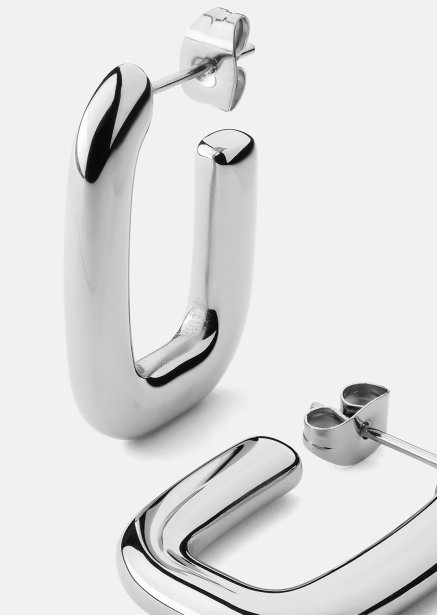Earring Chunky Rectangle - Steel