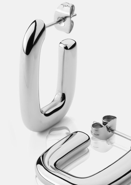 Earring Chunky Rectangle - Steel