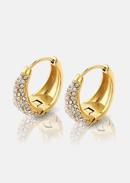 Earring White Crystal Hoop- 18k Gold Plated