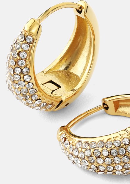 Earring White Crystal Bold Hoops - 18k Gold Plated