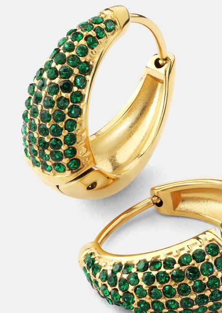 Earring Green Crystal Hoop- 18k Gold Plated