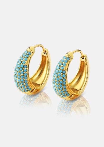 Earring Turquoise Crystal Bold Hoops - 18k Gold Plated