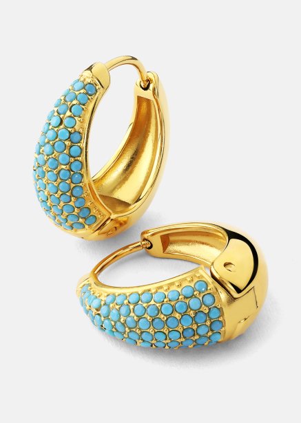 Earring Turquoise Crystal Bold Hoops - 18k Gold Plated