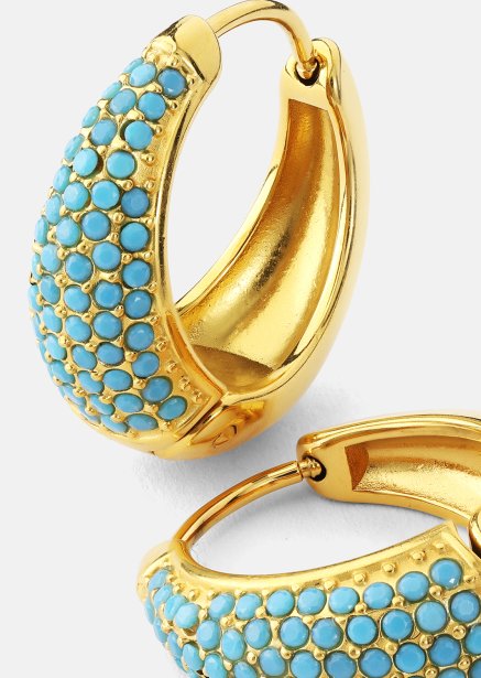 Earring Turquoise Crystal Bold Hoops - 18k Gold Plated