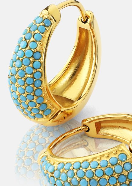 Earring Turquoise Crystal Bold Hoops - 18k Gold Plated
