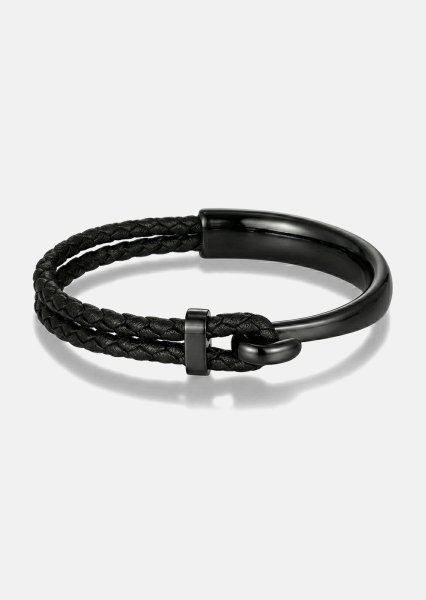 Leather Bracelet Obsidian Link
