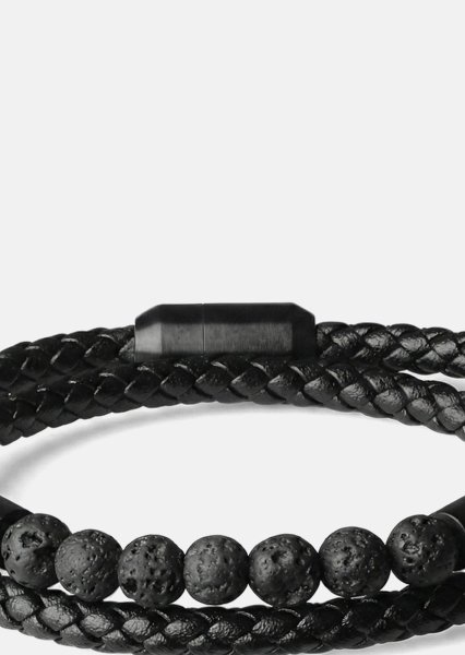 Leather Bracelet Obsidian Grip