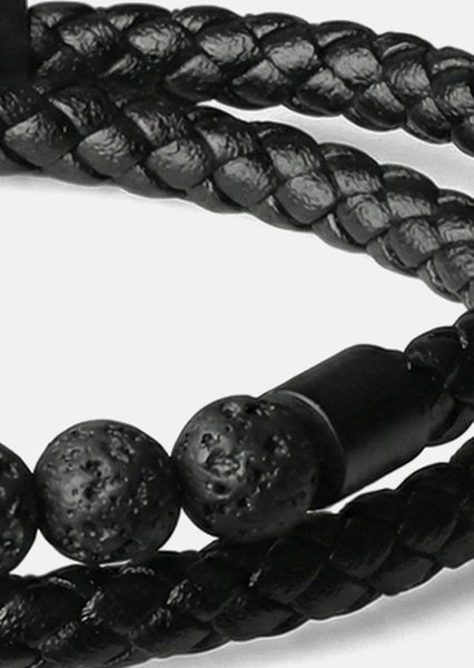 Leather Bracelet Obsidian Grip
