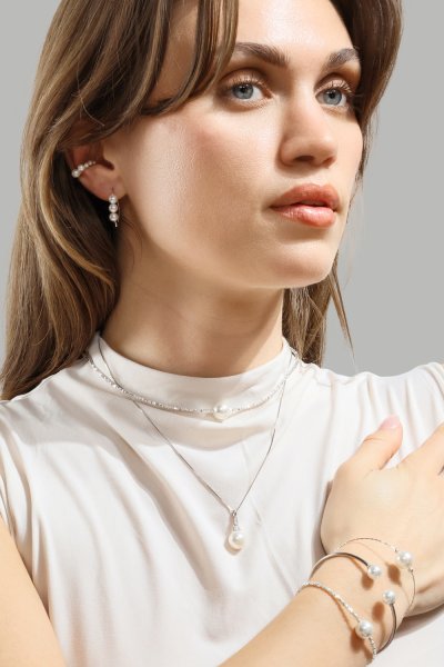 Earring Pearl Arc - Silver Plated