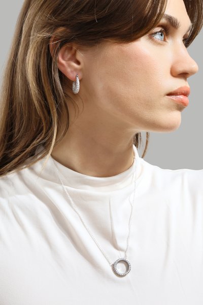 Earring Crystal Circle - Silver Plated