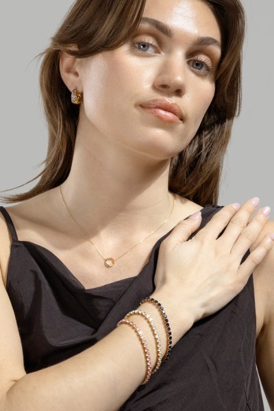 Earring Multicolor Crystal Bold Hoops- 18k Gold Plated