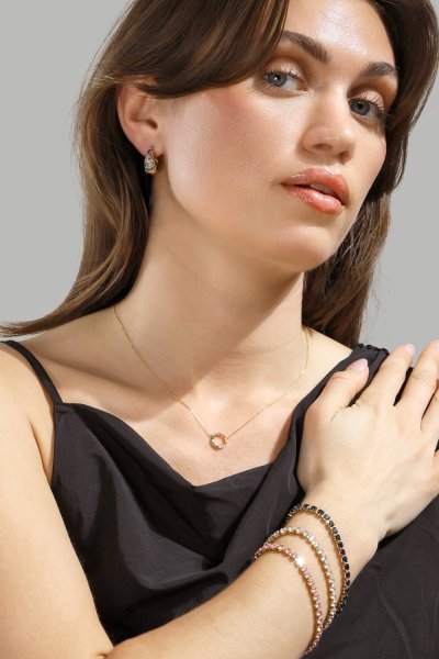 Earring Multicolor Crystal Bold Hoops- 18k Gold Plated