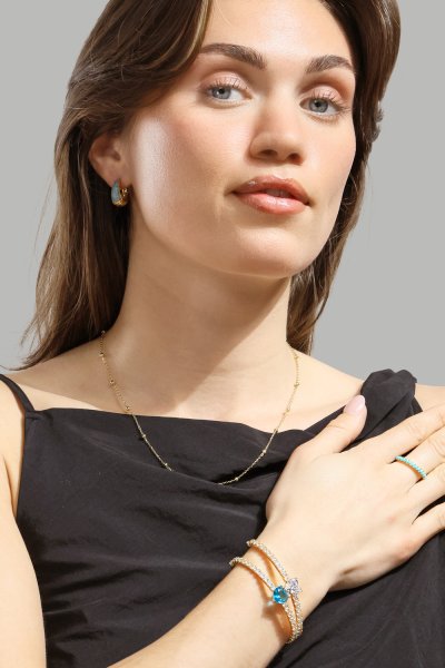 Earring Turquoise Crystal Bold Hoops - 18k Gold Plated