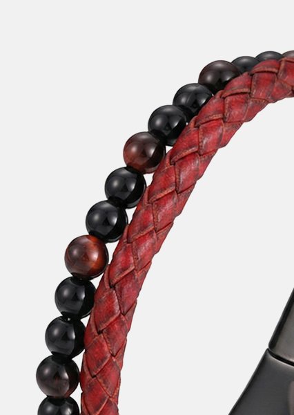 Leather Bracelet Crimson Nexus