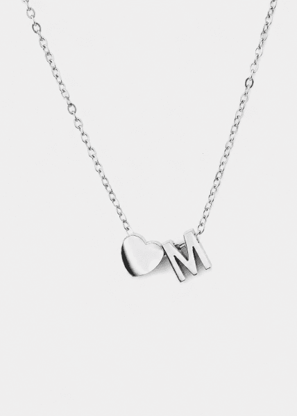 Necklace Heart Letter A-N - Silver Plated