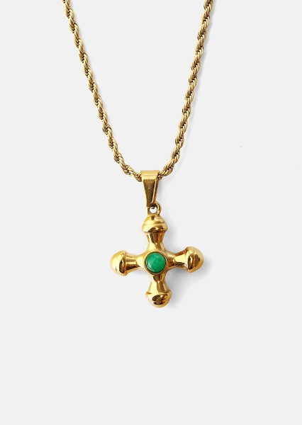 Emerald Cross Green Necklace – 18k Gold Plated