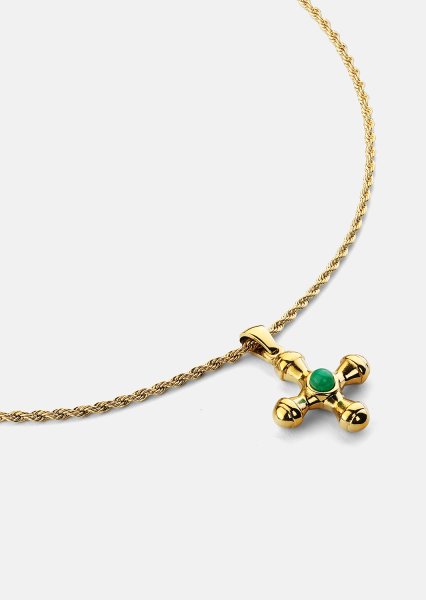 Emerald Cross Green Necklace – 18k Gold Plated