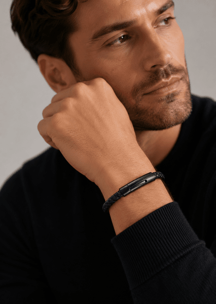 Leather Bracelet Onyx Weave