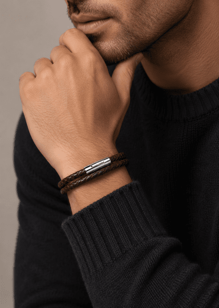 Leather Bracelet Crimson Arc