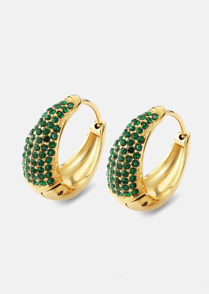 Earring Green Crystal Hoop- 18k Gold Plated