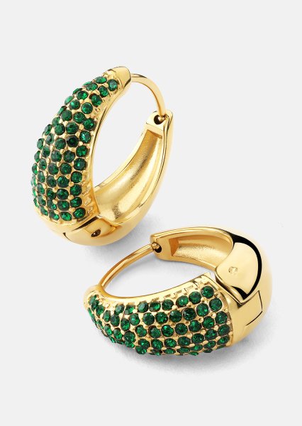 Earring Green Crystal Hoop- 18k Gold Plated
