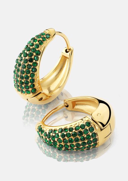 Earring Green Crystal Hoop- 18k Gold Plated