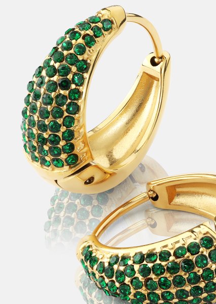 Earring Green Crystal Hoop- 18k Gold Plated