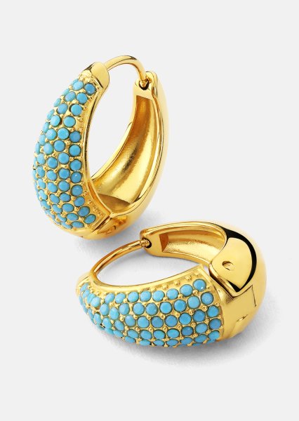 Earring Turquoise Crystal Bold Hoops - 18k Gold Plated