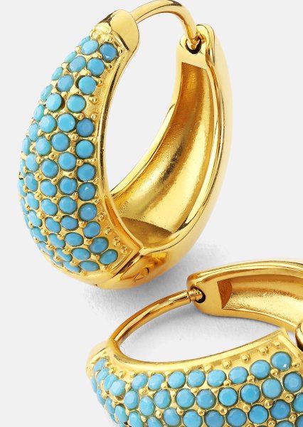 Earring Turquoise Crystal Bold Hoops - 18k Gold Plated