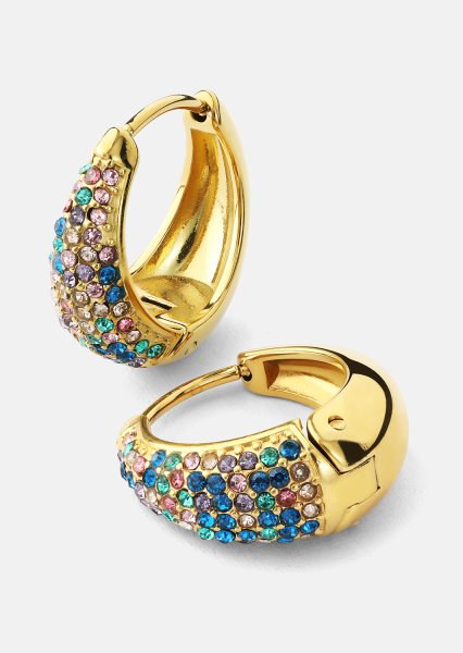 Earring Multicolor Crystal Bold Hoops- 18k Gold Plated