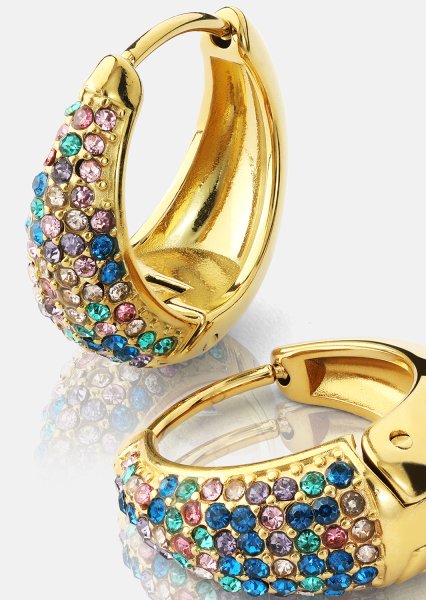 Earring Multicolor Crystal Bold Hoops- 18k Gold Plated