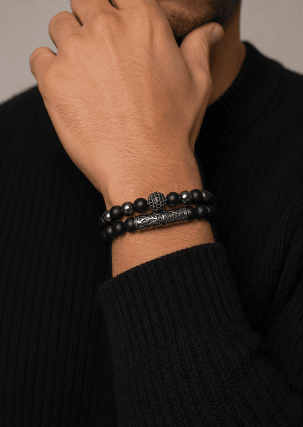 Beaded Bracelet Obsidian Crown