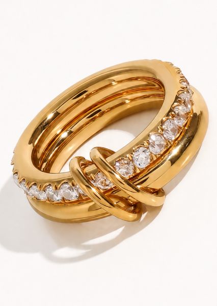 Ring Stacked Crystal - 18k Gold Plated